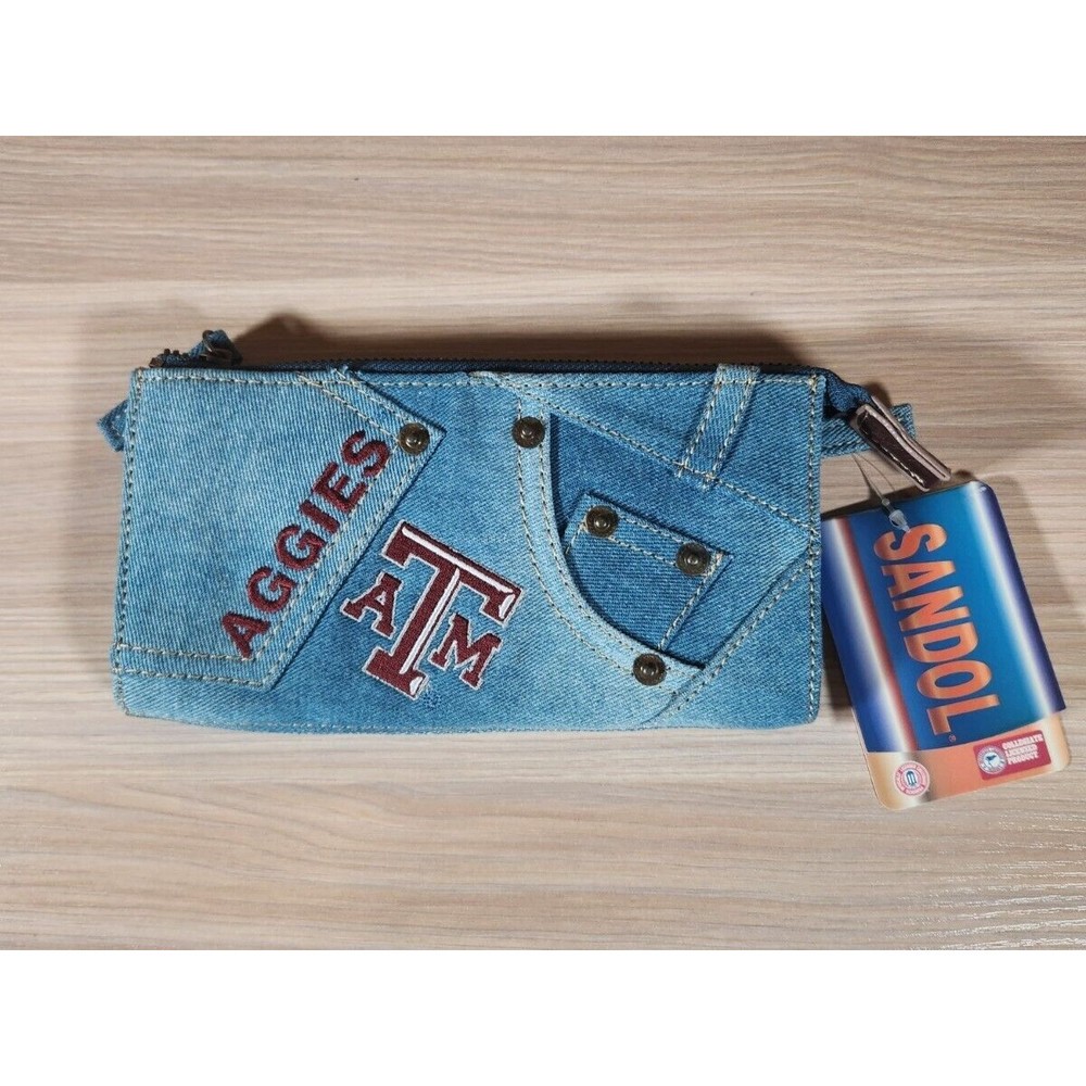 Texas A&M University Aggies Sandol Jean Denim Wallet‎ Pocket Zips Card Slots